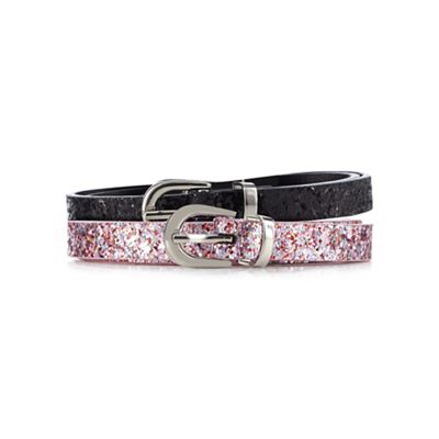 Pack of two pink and black glittery skinny belts